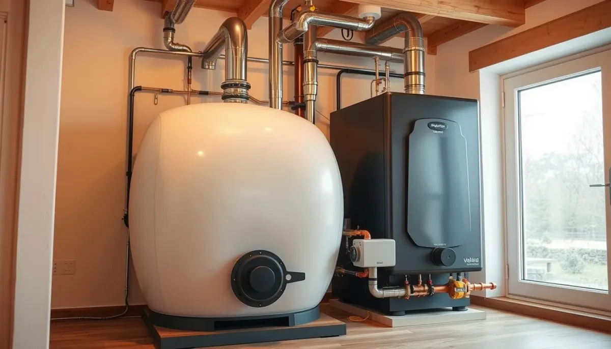 Ballon tampon et module hydraulique installés avec une chaudière à granulés Domusa
