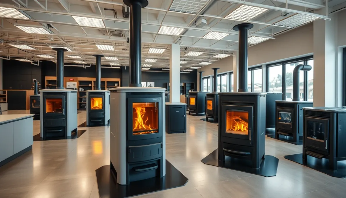 Comparatif visuel de différents modèles de poêles à granulés MCZ en showroom