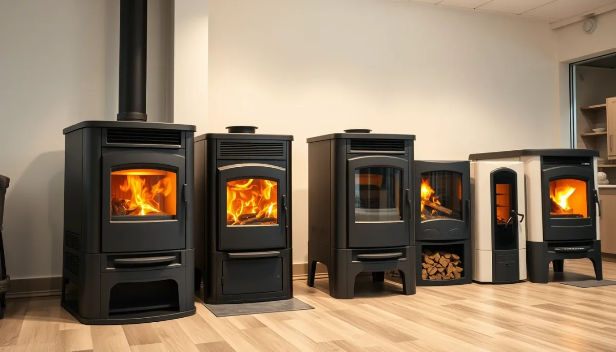 Comparatif visuel de quatre modèles de poêles à granulés Extraflame de puissances différentes