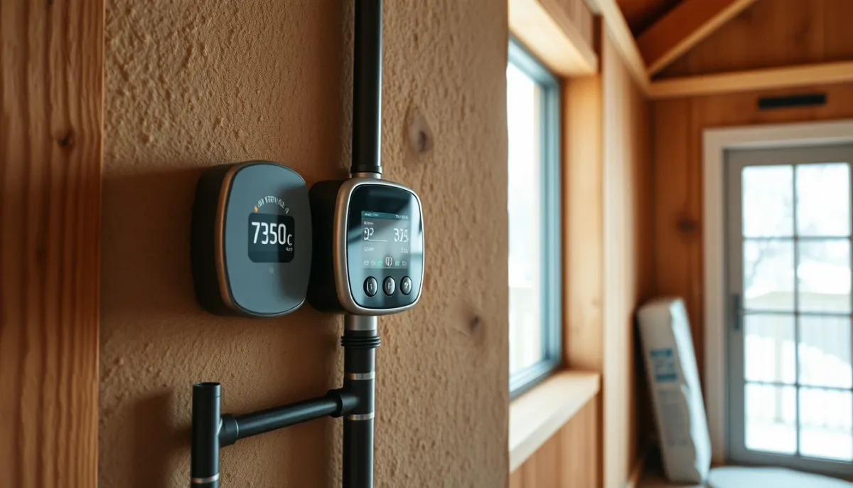 Intérieur d'une maison bien isolée avec thermostat de pompe à chaleur