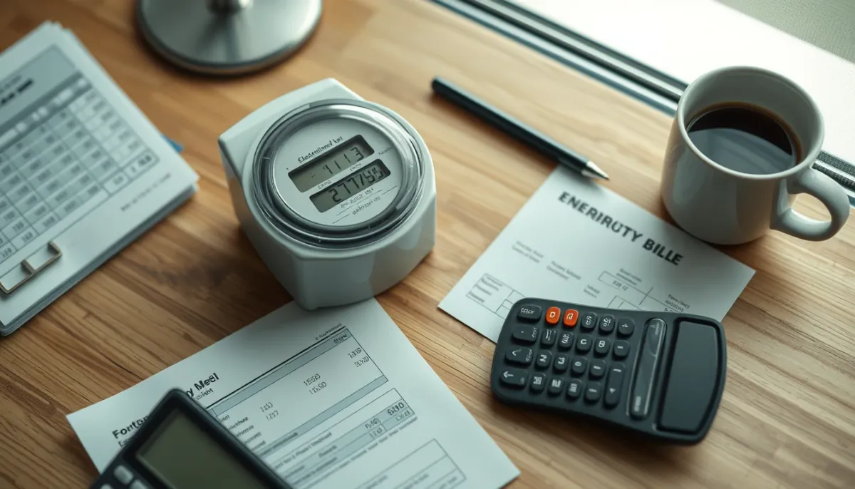 Compteur électrique et facture d'énergie sur un bureau, pour estimer le coût journalier d'une PAC