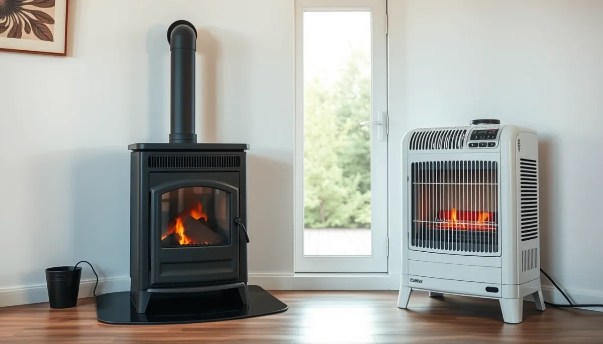 Comparaison visuelle entre un poêle à granulés et un radiateur électrique