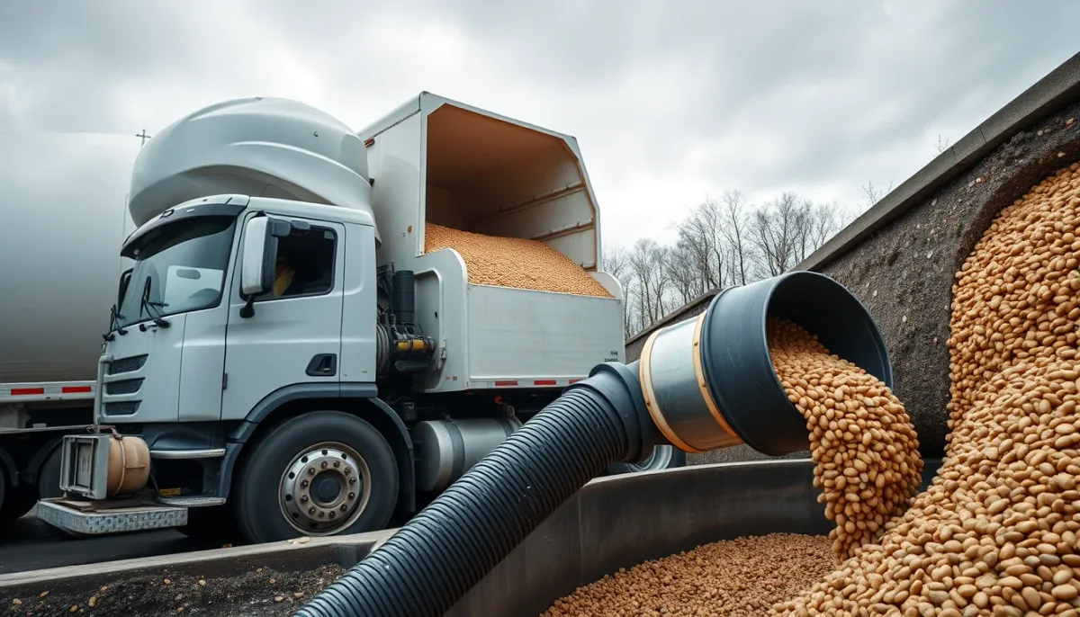 Livraison de granulés de bois en vrac dans une cuve de stockage