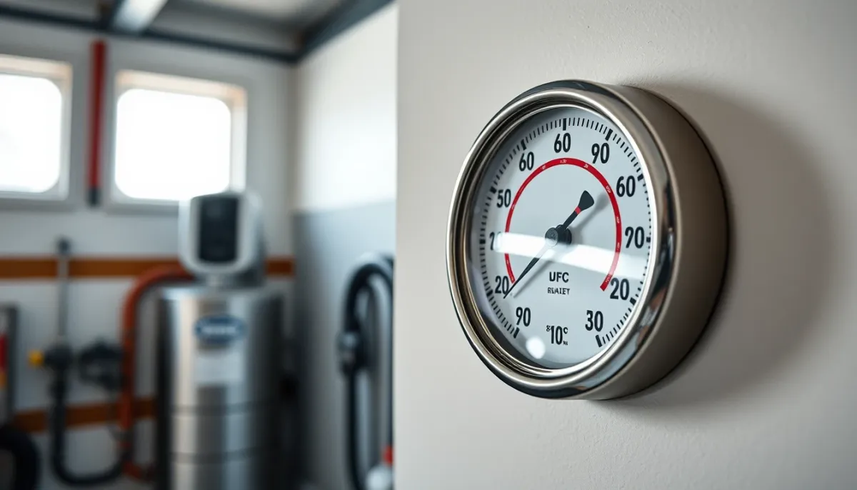 Thermomètre mural indiquant une température hors gel dans un garage équipé d'un chauffe-eau thermodynamique